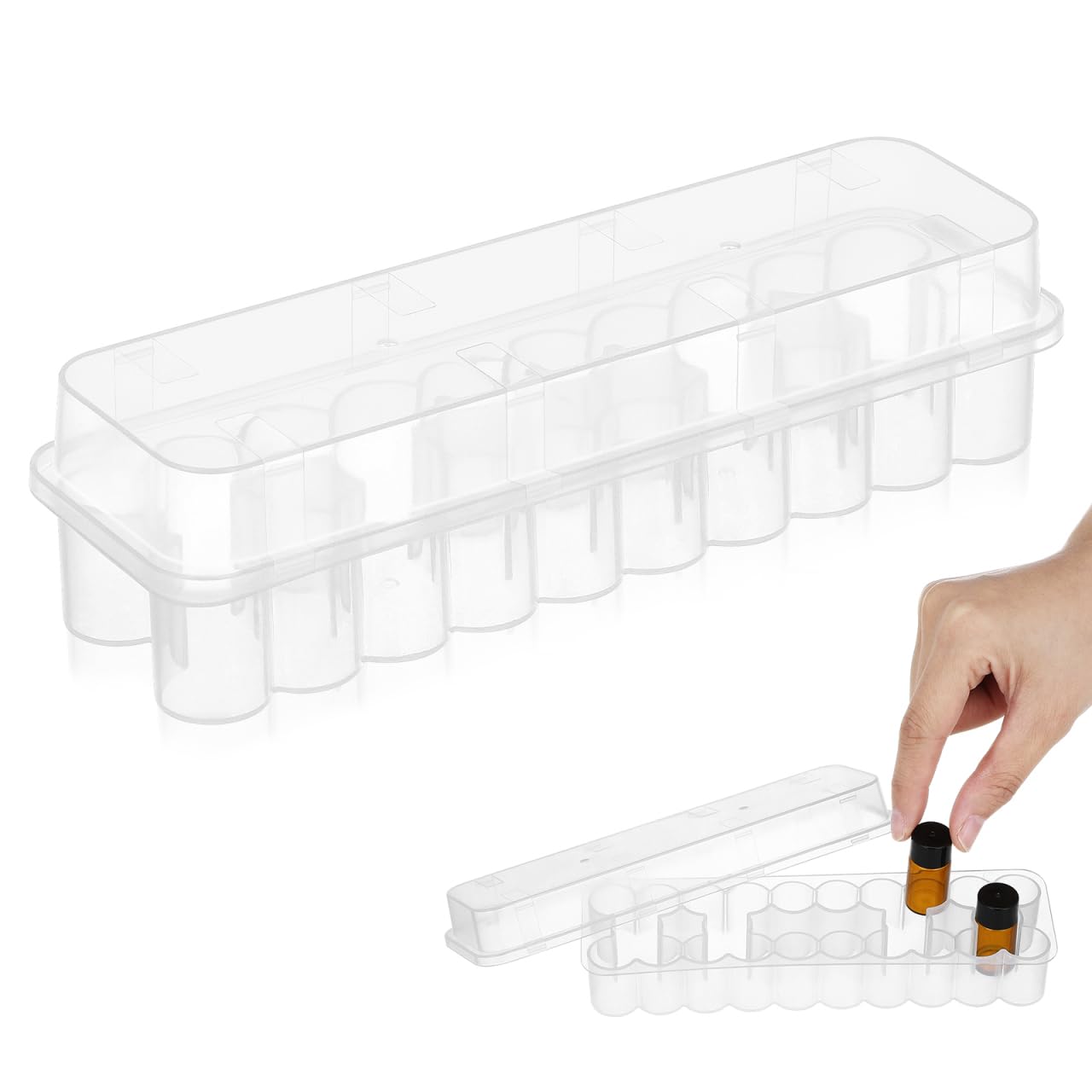 Homoyoyo Plastic Vial Storage Box 24 Count 3ml Freezer Vial Transparent Container for Essential Oils Home Laboratory Safe Storage Organization