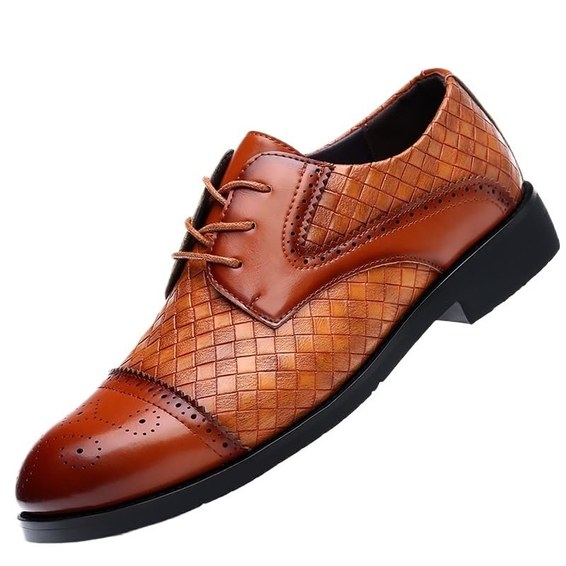 Office Men's Dress Shoes Synthetic Leather Lace-up Pointed Toe Prom Wedding Heel Non Slip Anti-Slip Low Top Rubber Sole Casual