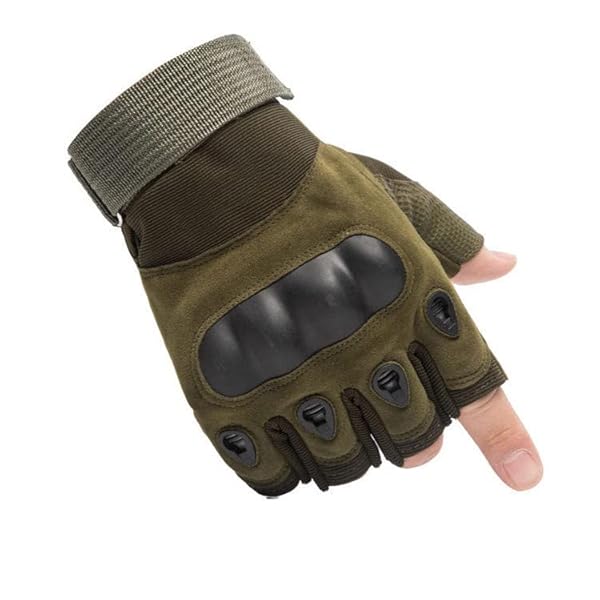 ketmart Nylon Tactical Half Finger Gloves for Sports, Hard Knuckle,Hiking,Cyclling,Travelling,Camping,Outdoor,Boxing, Motorcycle Riding, Arm Shooting Gym Gloves, Green