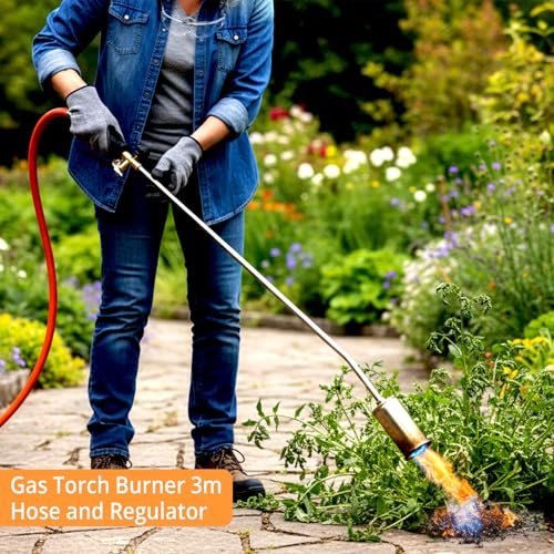 Brenner 3mm Gas Torch Weed Burner Kit – Heavy Duty Roofing Blow Torch with 3m Hose & Gas Regulator – Suitable for Weeding, Plumbing, Welding, Thawing Pipes, Roofing, BBQ & Outdoor Heating