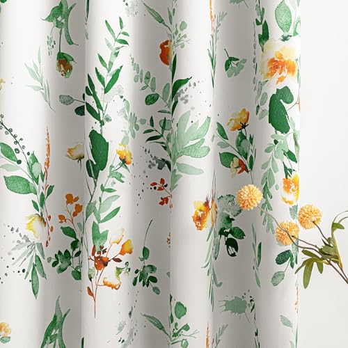 Image of MYSKY HOME Floral Blackout Extra Long Curtains 102 inch Length 2 Panels for Living /Dining Room- Flower Patterned Room Darkening Light Blocking Grommet Window Drapes, 52 inch W Each Panel, Yellow and Green