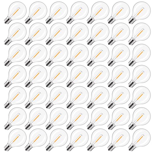 FUTIME 50Pack Plastic C7/G40 Replacement LED Light Bulbs - 0.6W Equivalent to 7W Incandescent Bulbs 2700K E12 Screw Base Shatterproof & Waterproof LED Globe Light Bulbs for Outdoor String Lights
