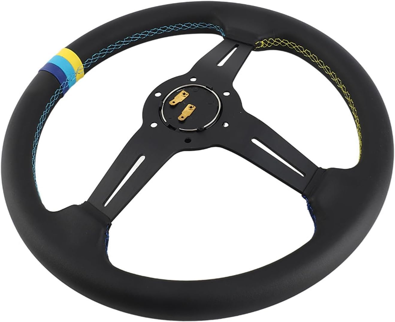for Volante da corsa in pelle da 350 mm da 14 pollici universale mezzo piatto in lega di alluminio nero con pulsante clacson for gli appassionati di corse automobilistiche