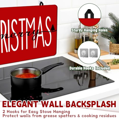 Image of Happy Christmas Stove Top Cover for Electric Stove 28 inchx 20 inch, Xmas Heat Resistant Glass Top Stove Cover Protector, Glass Cooktop Covers, Kitchen Flat Electric Stove Top Covers