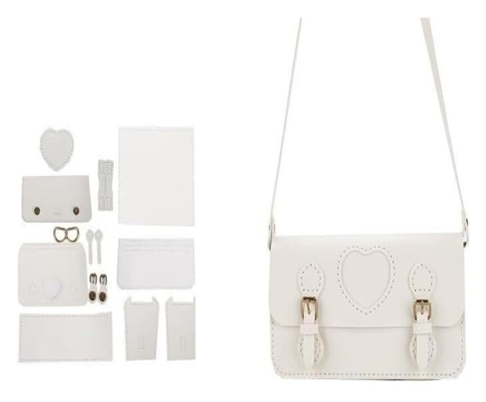 Zestaw do robienia torebek DIY, ręcznie robiony zestaw materiałów DIY-torba PU skórzana płaska torba dno torebki damskie ręcznie robione akcesoria DIY(White)