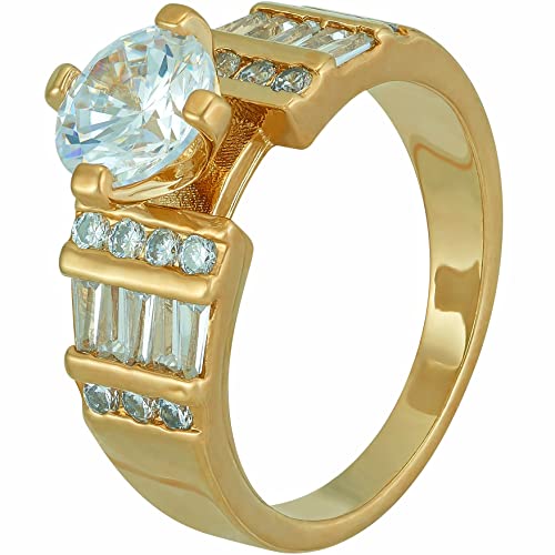 LIFETIME JEWELRY Circle Cubic Zirconia Wedding Ring for Women 24k Gold Plated