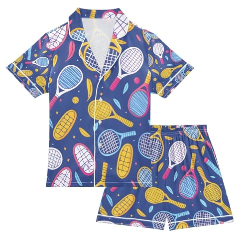 senya Cartoon Flat Ball Satin Summer Pajama Sets Silk Short Sleeve Button Down Sleepwear