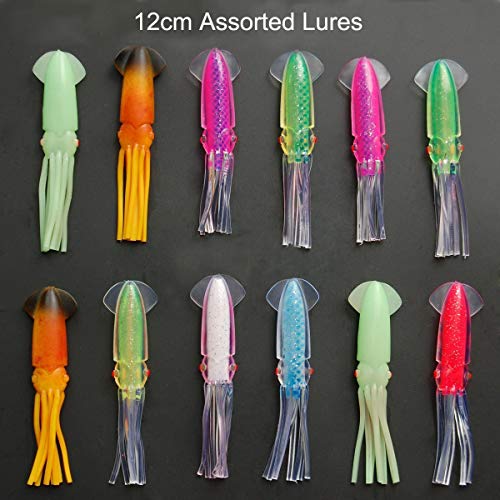 Shaddock Fishing Suave Calamar Señuelos de Pesca Colorido Mezclado para Pesca Luminosa Calamar Faldas Artificial cebos señuelo de Pesca Kit (15cm-10pcs)