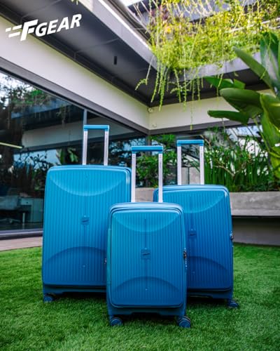 Image of F Gear Myton Cyan Blue Small Cabin Front Opening Hard Luggage | Lightweight Expandable Carry-On Suitcase with 360 Spinner 8-Wheels, Built-in TSA Lock, Anti-Theft Zipper & 3-Level Telescopic Trolley