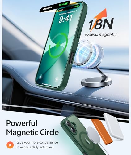 Image of FNTCASE for iPhone 17 Case: [Compatible with Magsafe] Translucent Matte Cases with [Full Camera Protection] [Screen Protector] Military Grade Shockproof Protective Phone Cover - Green