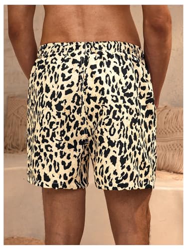 SHENHE Men's Cheetah Print Swim Trunks Drawstring Waist Straight Leg Y2k Beach Board Shorts2