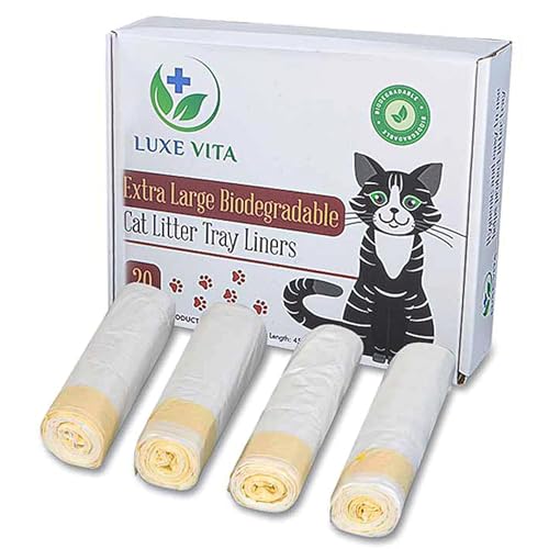 LuxeVita Biodegradable Cat Litter Tray Liners – Heavy Duty, Leak-Proof, Easy Cleanup, pet waste bags - 100% Eco-Friendly cat litter bags with drawstrings - 20 Pack (90x45) CM