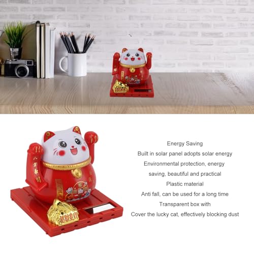 Solar Powered Lucky Cat, Bright Colors Energy Saving Solar Waving Cat Lucky Wealth Welcoming Cat for Home Desktop Ornament for Office and Car décor (Large Size-red)