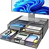 HUANUO 2 Tier Monitor Stand, Metal Monitor Riser with Drawer, Desk Organizer, Monitor Stand with Storage, Desktop Computer Stand for PC, Laptop, Printer