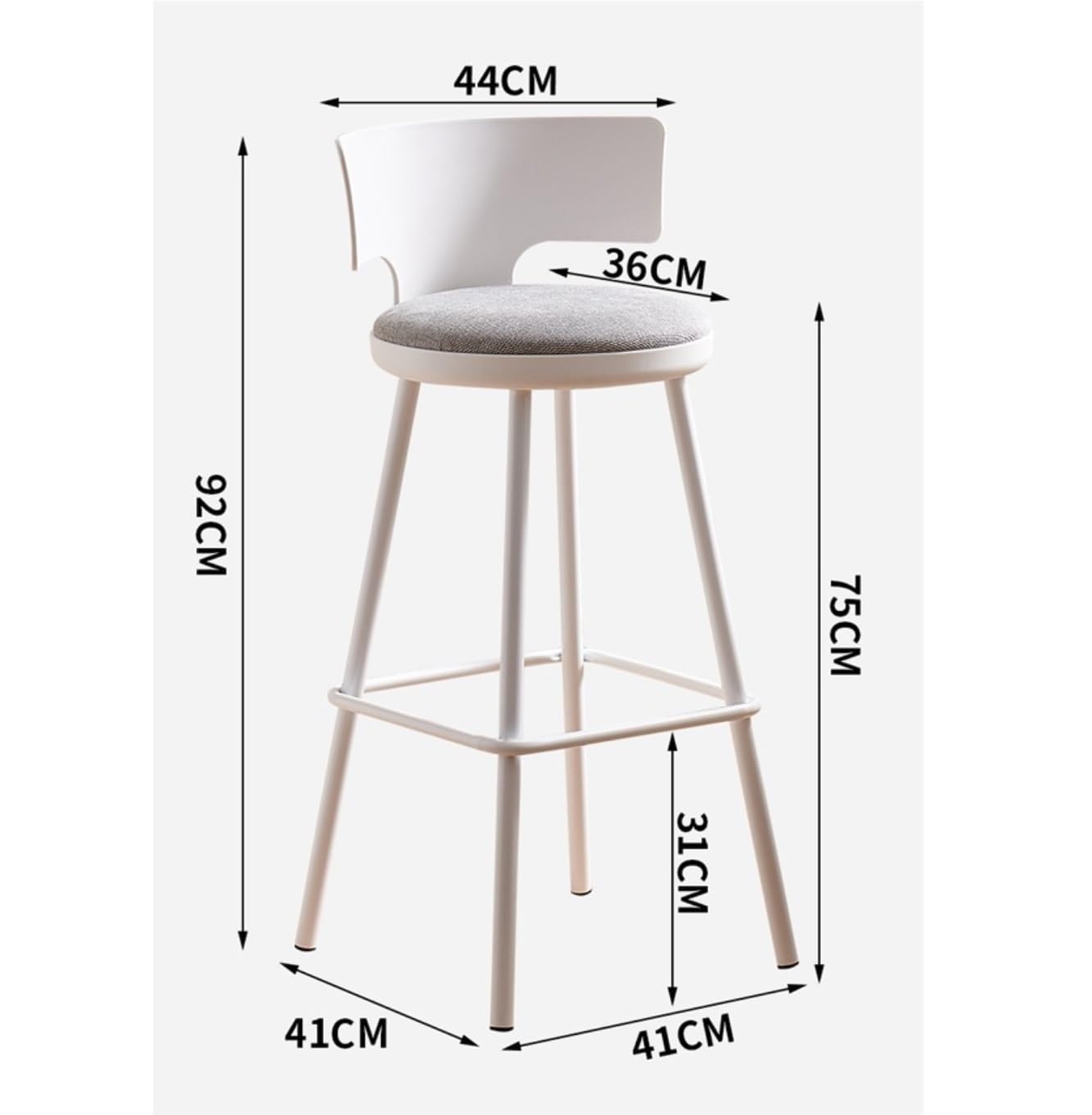 Chaise De Bar Chaise De Bar Minimaliste Moderne, Tabouret Haut Café avec Dossier Comptoir de Bar(Gray)