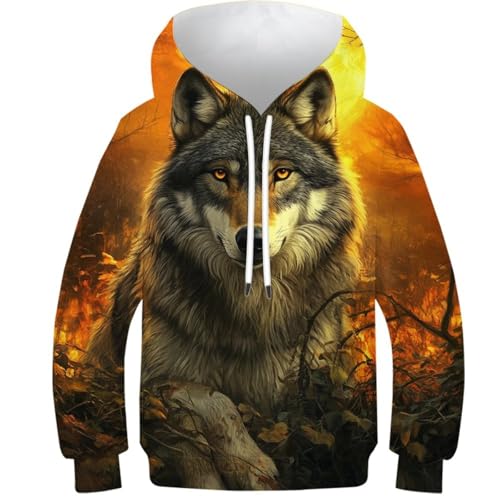 Sweat à capuche loup 3D enfant manches longues pull confortable et chaud