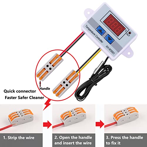Vgela Ac110~220V 1500W Xh-W3001 ℃ Digital Led Temperature Controller With Waterproof Probe And Quick Connector(2 Pieces) #TOP2