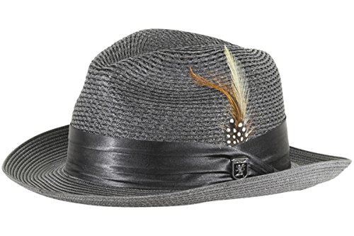 STACY ADAMS Polybraid Pinch Front Fedora with Silk Band Black LG
