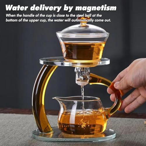 Juego de tetera de cristal magnética semiautomática resistente al calor con mango dorado 4