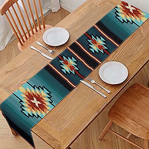 Seanative D25-0827-38 Long Table Runner Non-Slip Tablecovers Aztec Tribal Geometric Print Desk Flag Kitchen Decor Polyester Washable cover