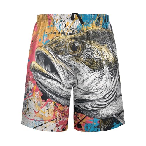 Men's Short Pajama Bottoms Bass Sea Fish Graffiti Home Casual Sleep Pants