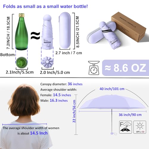 Image of BAODINI Travel Mini Umbrella for Purse with Case-Small Compact UV Umbrella Protection Sun-Lightweight Tiny Pocket Umbrella with Case for Women, Girls