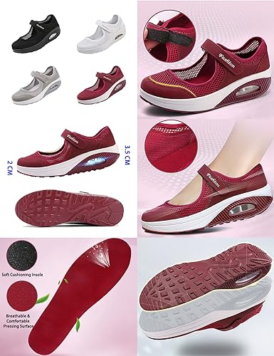 BlackeEight Women's Comfy Working Nurse Shoes,Lightweight Breathe Mesh Non-Slip Orthotic Air Cushion Adjustable Standing Wedges2