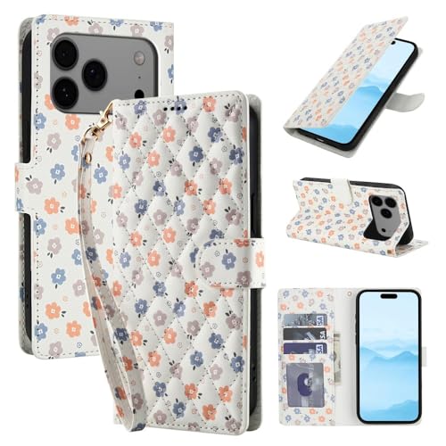 Étui iPhone 12 Pro Max à rabat magnétique - Cuir portefeuille style floral et grille