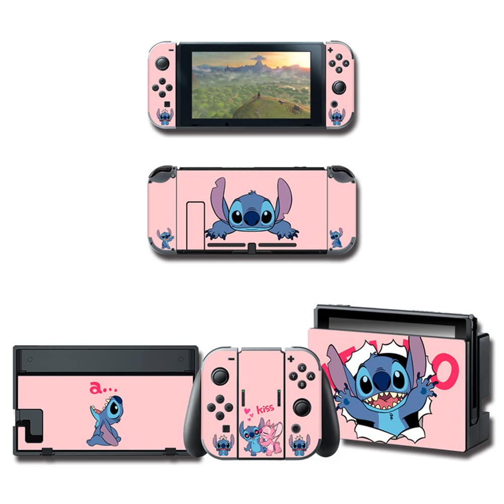 PERFECTSIGHTCute Skin Sticker Compatible with Nintendo Switch, Kawaii Cartoon Vinyl Decal, Pretty Pattern Full Set Wrap Protective Film for NS Console & Joy-Con Controller & Dock (Stic)