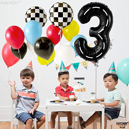 Image of KatchOn Black Number 3 Balloon 40 Inch, 3rd Birthday Decorations for Boys | Number 3 Race Car Balloon for Construction Birthday Party Supplies 3 Year Old