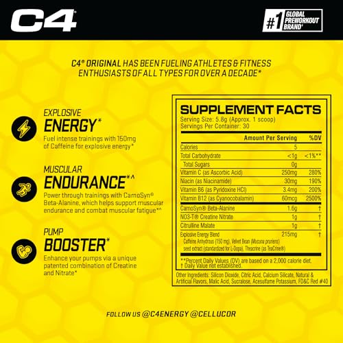 Cellucor C4 Original Pre Workout Powder Cherry Limeade | Vitamin C for Immune Support | Sugar Free Preworkout Energy for Men & Women | 150mg Caffeine + Beta Alanine + Creatine | 30 Servings - Image 4