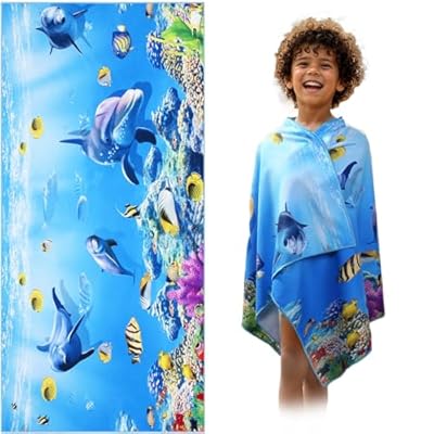 Beach Towel for Kids - 30 x 60 Inches Blue Dolphins Microfiber Beach Towels, Oversized Bath/Pool/Camping/Travel/Beach Towel for Boys & Girls, Thick, Soft & Absorbent 51J4cgsELqL. SS400