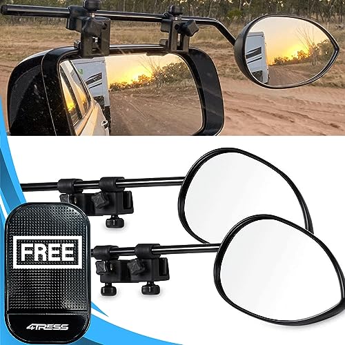 Milenco 2 Pcs Towing Mirror - Universal Caravan External Rearview with 4TRESS Non Slip Dash Mat for SUVs, Trailers, RV, Vans - Adjustable Blind Spot (4T2899)