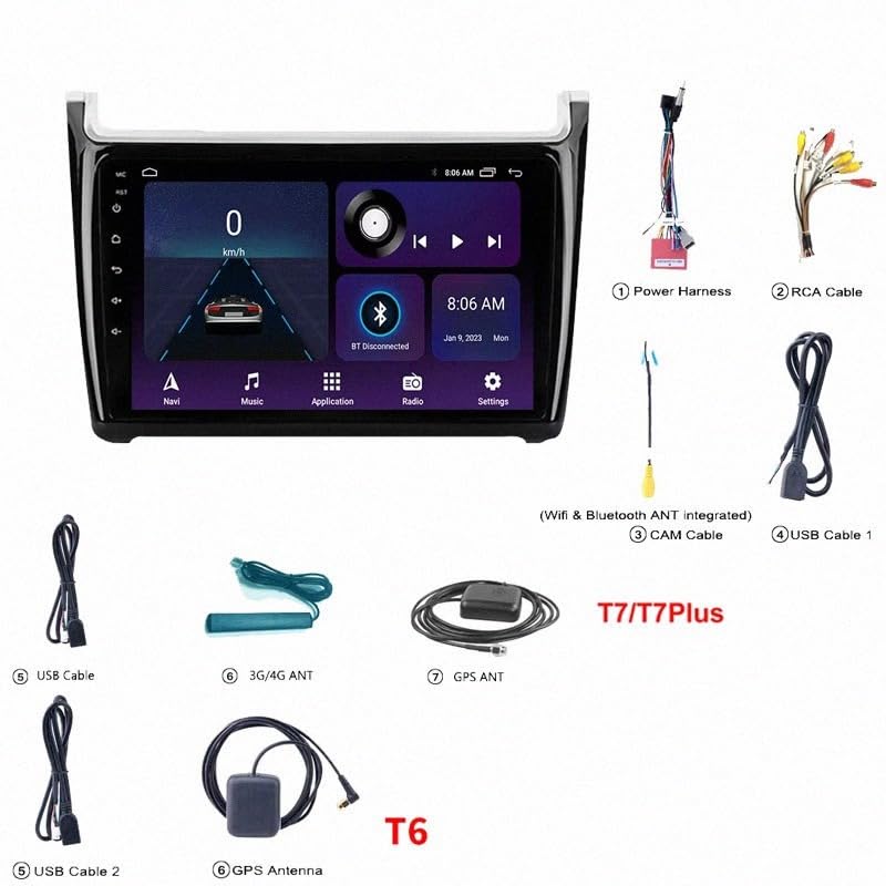 Radio de coche Carplay para VW Polo 2009-2018 con pantalla HD y cámara 7