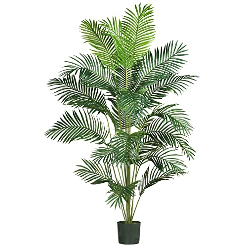 Nearly Natural 7FT Tall Artificial Paradise Palm Tree for Indoor Home Décor with 21 Fake Palm Fronds, Realistic Fake Palm Leaves, Includes Black Plastic Nursery Planter