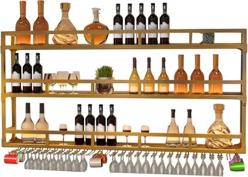 Rack à vin mural or 120cm étagère à vin en or à 2 couches avec lumière