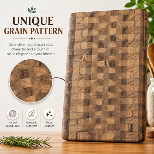 Image of Handcrafted Wooden Chopping Board for Kitchen | Cutting Board & Serving Platter | Food Safe Wooden Board for Vegetables, Fruits, Cheese & Bread | Multiple Designs (End Grain Block, Sheesham Wood)