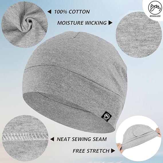 Image of Cooling Cotton Skull Caps for Men Women, Lightweight Beanie Sleep Hats Breathable Helmet Liner