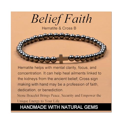 XYNSNDB Hematita y Cruz – Fe de creencia – Pulsera elástica Hecha a Mano para Yoga, Piedra Natural, Cristal curativo, energía, Regalos para Adultos Unisex de 0.157 in