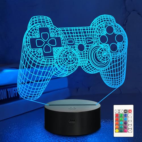 3D Game Lampe, Spielekonsole Nachtlicht 3D Illusionslampe für Kinder, 16 Farben ändern sich mit Fernbedienung, Kinderzimmer Dekor als Weihnachtsfeiertag Geburtstagsgeschenke für Jungen Mädchen