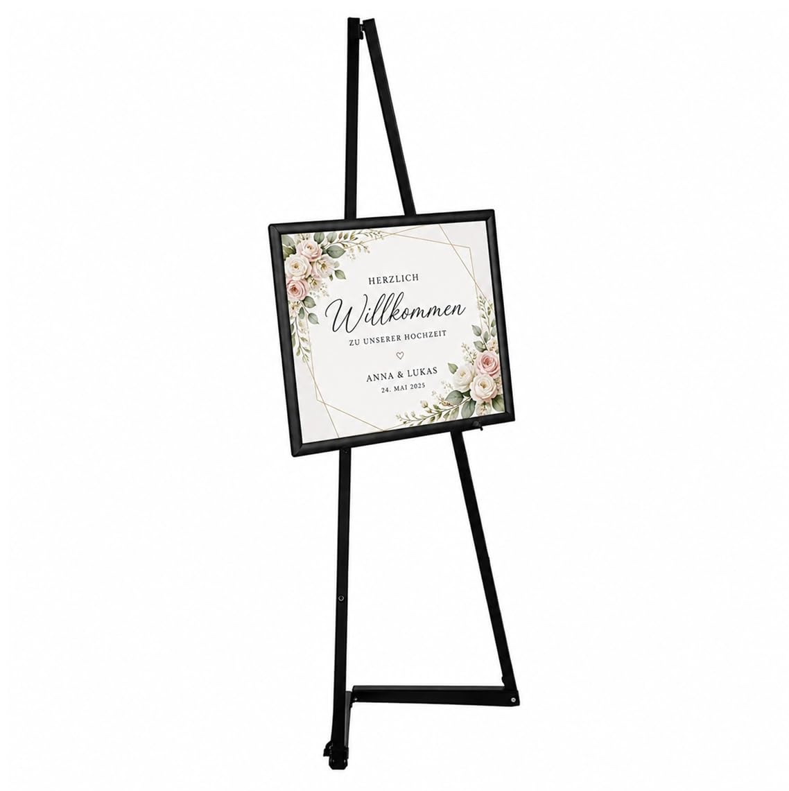 Chevalet de présentation en aluminium noir | cadres et peinture jusqu'à 120 cm | Idéale pour affiches interieur et exterieur, mariage, peinture, cadre