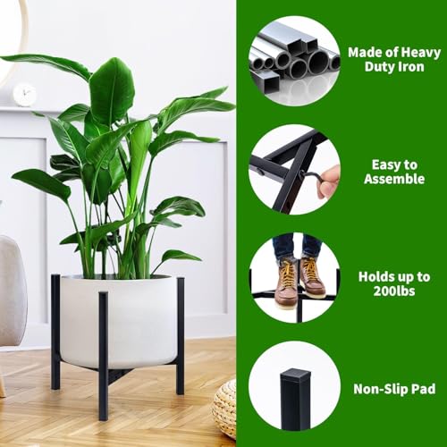 Image of ABJA 2 Pcs Adjustable Plant Stands for Indoor Living Room, Metal Planter Stands for Home Decor (Black, 2 Pcs, Fits 8, 10, 12 Inch Pots )