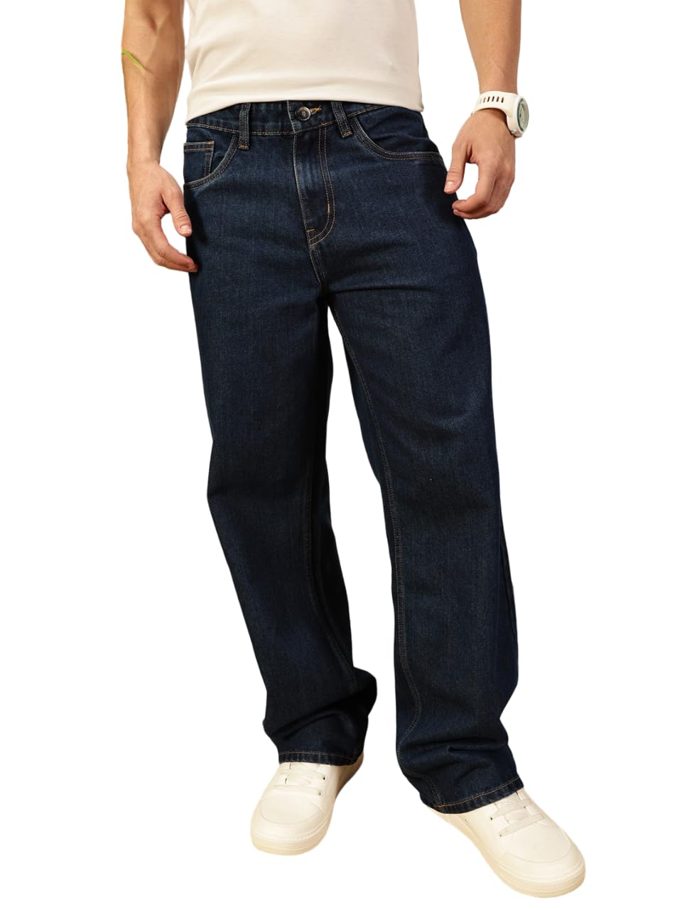 thomas scott Men's Loose Mid Rise 100% Cotton Baggy Fit Jeans-picture-13