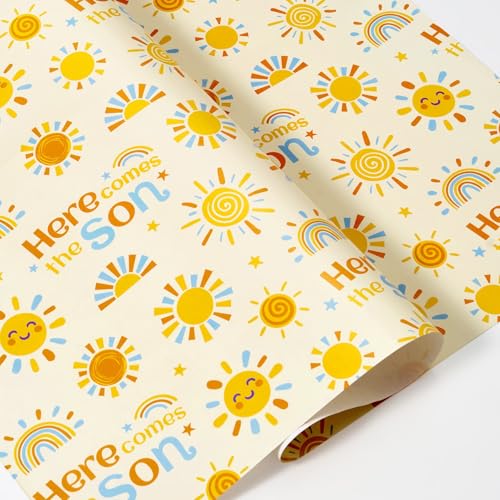 Papier cadeau soleil bébé garçon WERNNSAI lot de 6 rouleaux pour emballage naissance