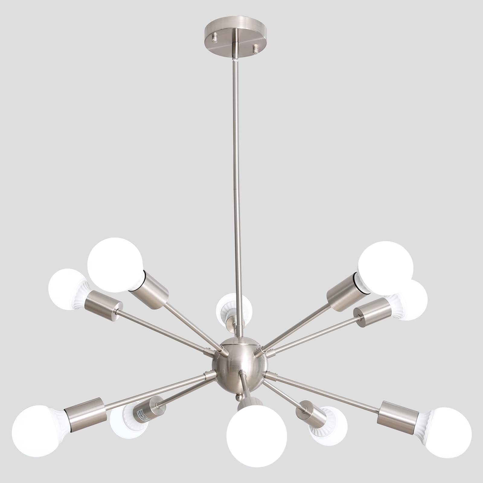 ALISADABOY Sputnik Chandelier Light Fixture Mid Century Modern Brushed Nickel Chandeliers Industrial 10-Light Pendant Light for Dining Living Room Bedroom Kitchen Island Hallway Foyer