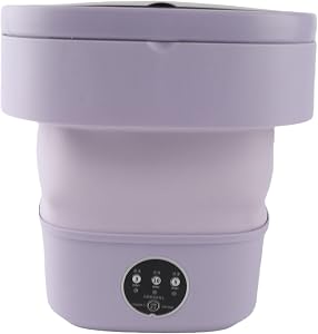 Portable Washing Machine, 6L Small Portable Washer and Dryer Combo Mini Foldable Washing Machine Collapsible Bucket with Drain Basket for Apartment, Underwear, Socks, Baby Clothes (Purple)