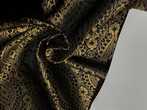 Tissu brocart de soie noir et or BRO947 pour haute couture exclusive