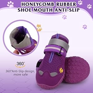 Dog Shoes FISHOAKY Dog Shoes for Large Dogs Mesh Breathable Dog Boots Paw Protectors for Summer Hot Pavement Winter Snowy 360Anti Slip 4Pcs Dog Booties with Reflective Purple Size 6