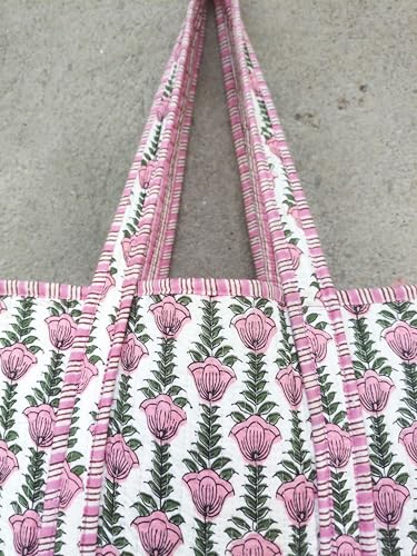 Bolso de algodón grande con diseño floral acolchado miniatura 6