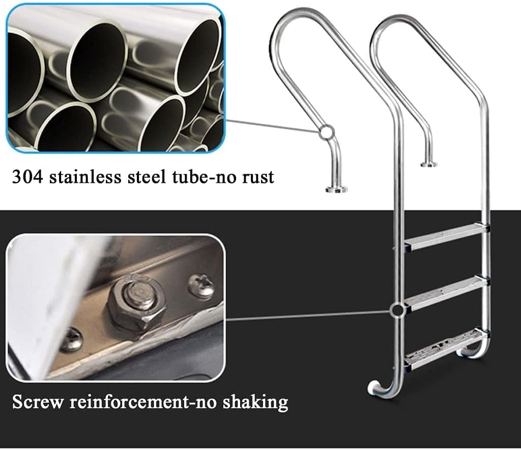 Katzowen Three Tread Stainless Stee Pool Ladder,Entry and Exit System for in-Ground Swimming Pools,can Withstand 440 Lbs,Stair Rail W/Base Plate,Easy Hand Grab